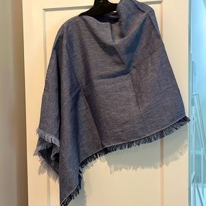 Poncho of denim blue linen made in Italy